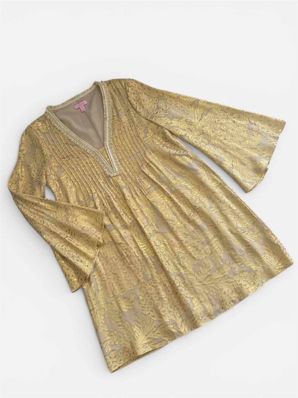 Lilly Pulitzer Gold Floral Jacquard V-Neck Mini Dress